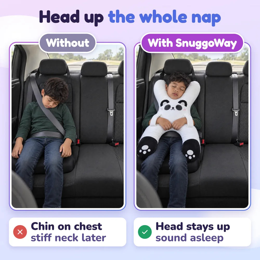 Without SnuggoWay the chin drops to the chest, with it the head stays up the whole nap