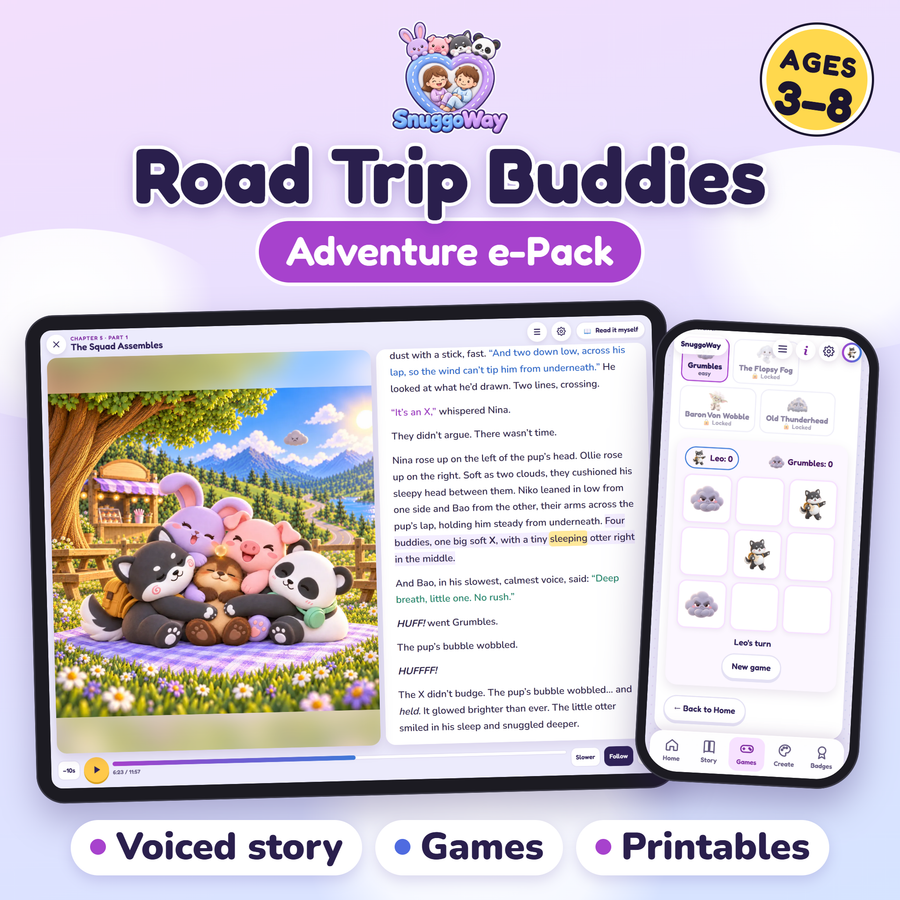 The Road Trip Buddies Adventure e-Pack on a tablet and a phone