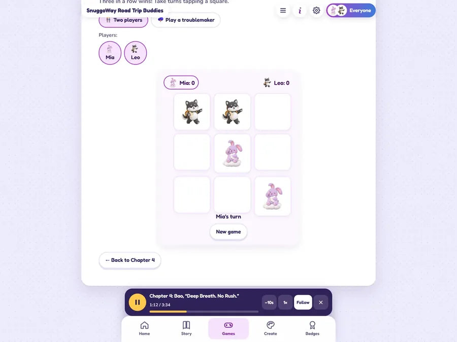 The e-Pack games screen