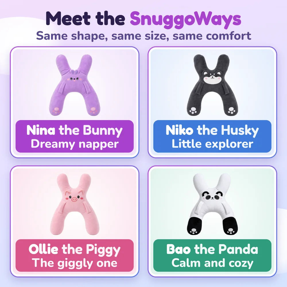 Meet the SnuggoWays: Nina the Bunny, Niko the Husky, Ollie the Piggy and Bao the Panda