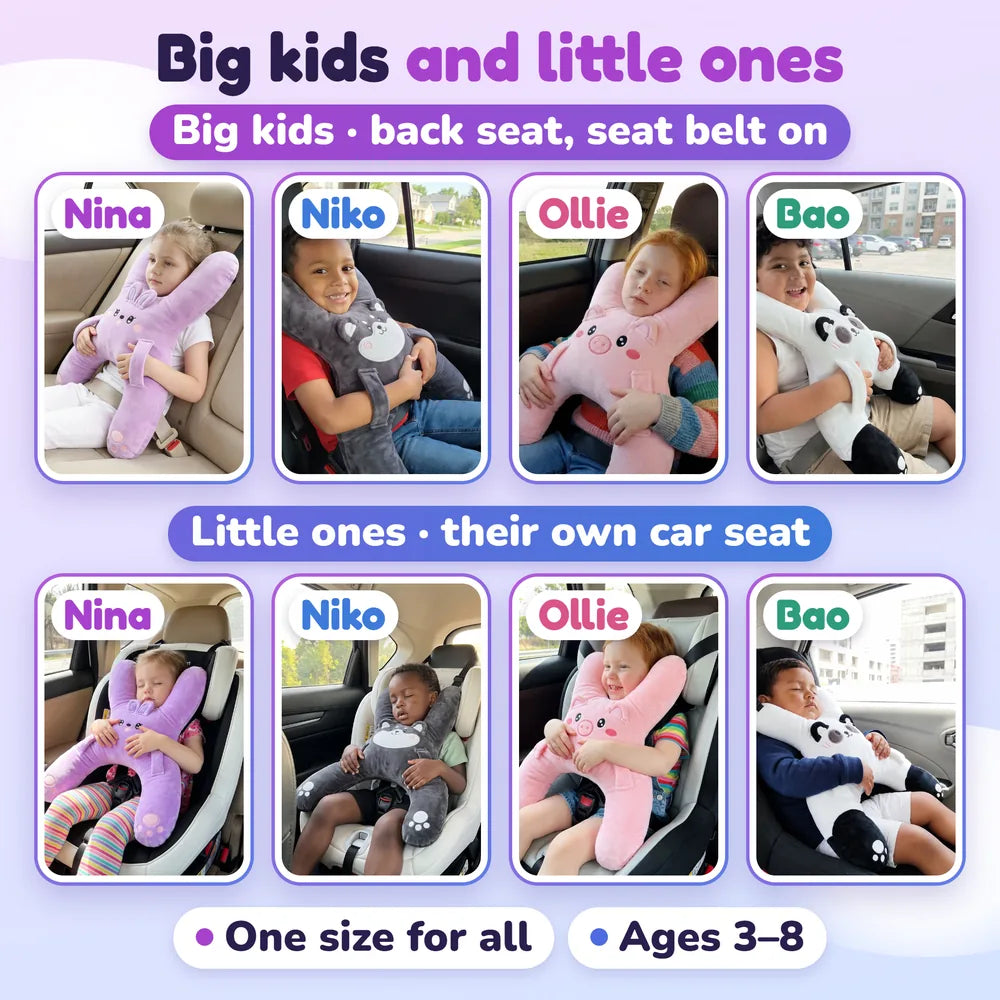 Big kids and little ones: each SnuggoWay with a big kid on the back seat and a little one in a car seat