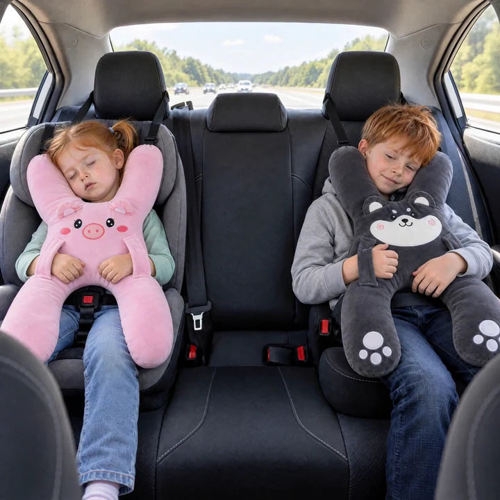 The same two kids asleep with their SnuggoWays, heads up
